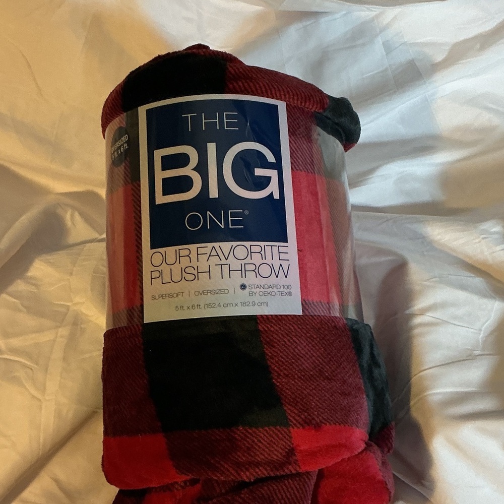 The Big One Red and Black Checkered Plush Throw